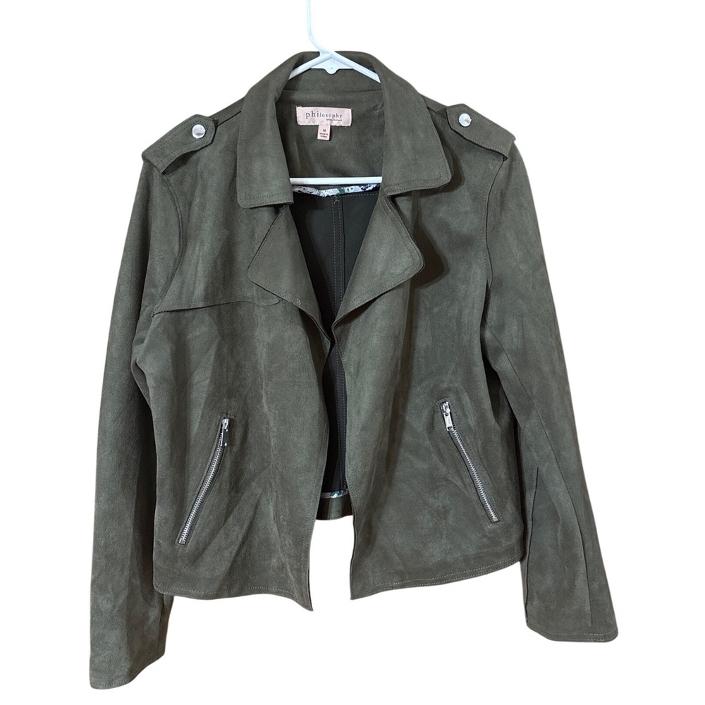 Philosophy Republic Clothing Olive Green Faux Suede Moto Jacket Medium